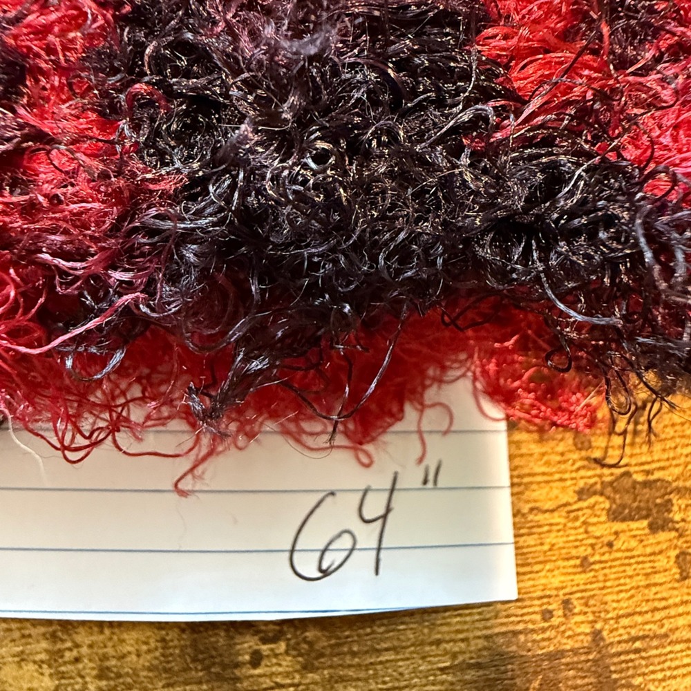 Handmade Crochet Woven Red Black Pink Fuzzy Knit Fringe Scarf One of a Kind Boho - Picture 2 of 10